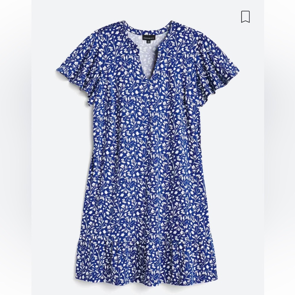 Stitch Fix Fortune & Ivy Jule Ruffle Sleeve Knit Blue Floral Dress Size 2X NWT